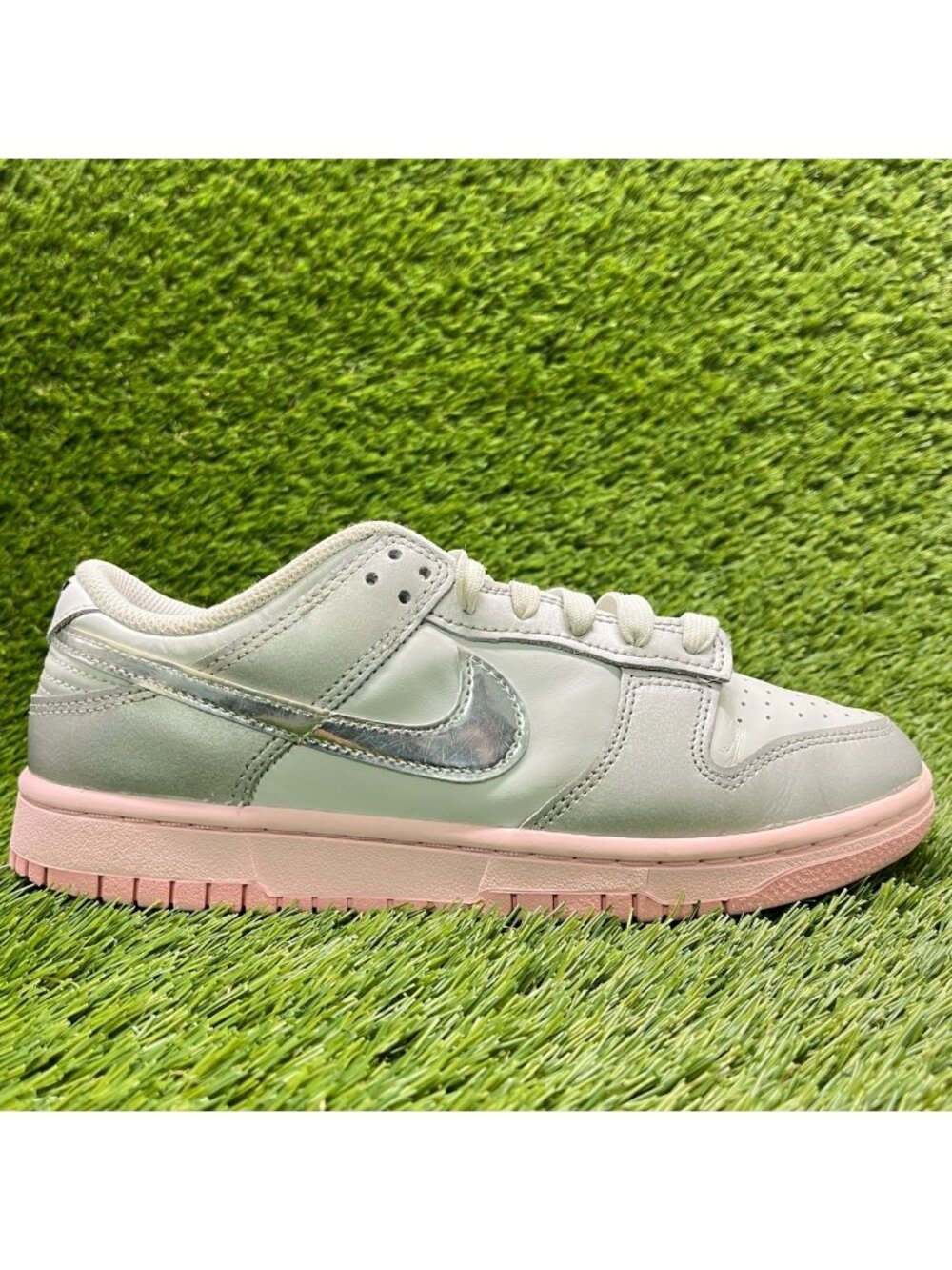 Nike Dunk Low LX Womens Size 7.5 Silver Pink Athletic Leather Shoes Sneakers